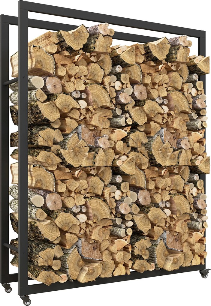 Outsunny Wózek na drewno opałowe z kołami, mobilny, metalowa rama, do 150 kg, 120 x 32 x 151 cm, czarny