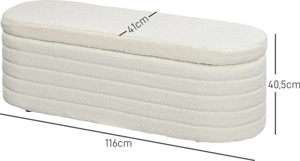 HOMCOM Ławka z miejscem do przechowywania, polar Teddy, 116x41x40,5cm, kremowa