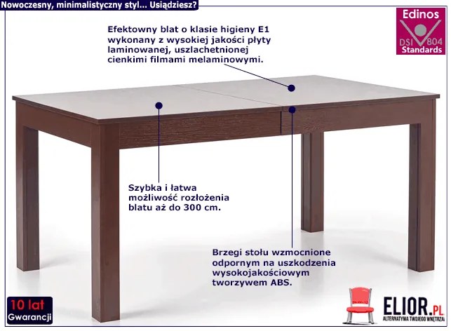 Nowoczesny rozkładany stół ciemny orzech - Daniels