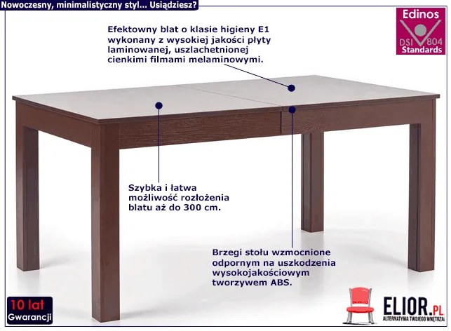 Nowoczesny rozkładany stół ciemny orzech - Ignis