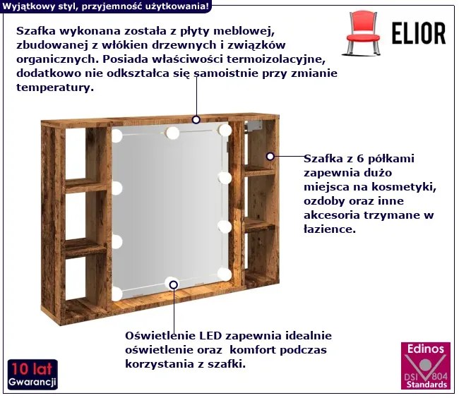 Szafka łazienkowa z lustrem stare drewno - Vitoria