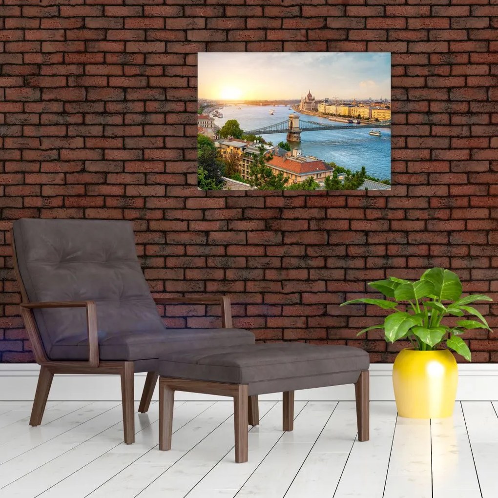 Obraz na szkle - miasto Budapeszt z rzeką (70x50 cm)