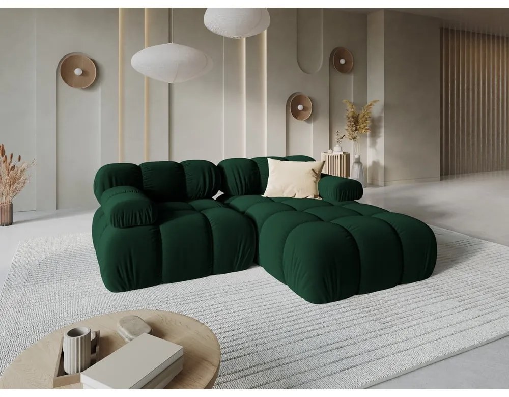Zielony aksamitny narożnik (prawostronny) Bellis – Micadoni Home