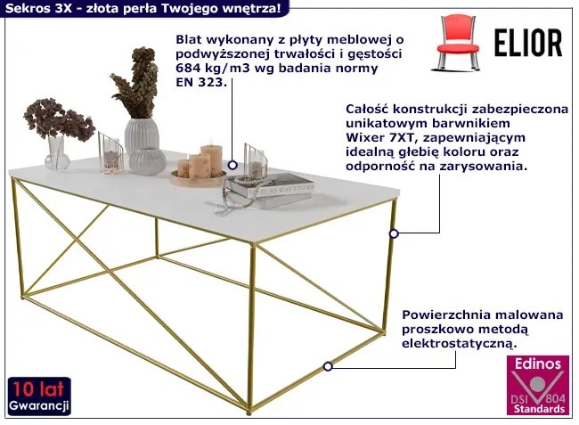 Ława z metalowym stelażem złoty + biały mat - Cordani 3X