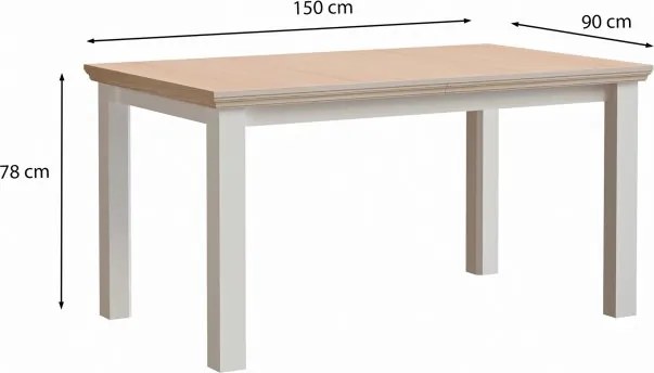 Stół rozkładany prowansalski 150-200 cm Pontypool 7127, biały/dąb Riva