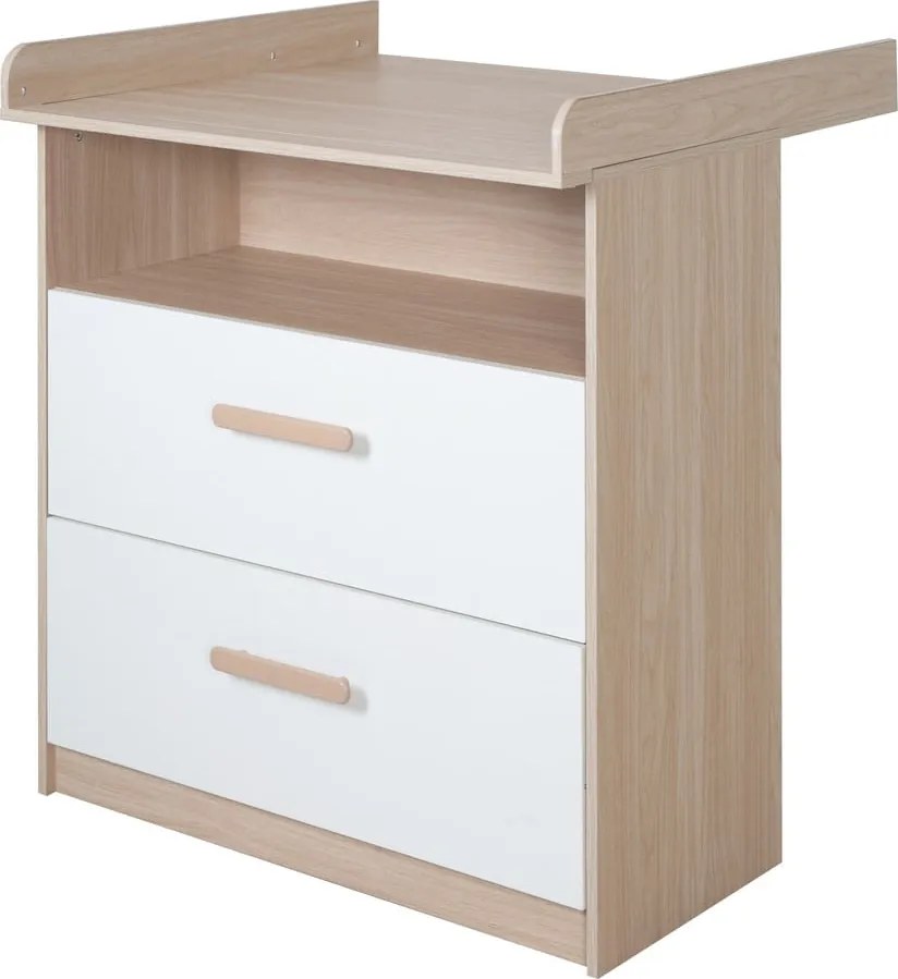 Biało-naturalna komoda dziecięca w dekorze dębu z przewijakiem 88x98x75 cm Cabane – Roba
