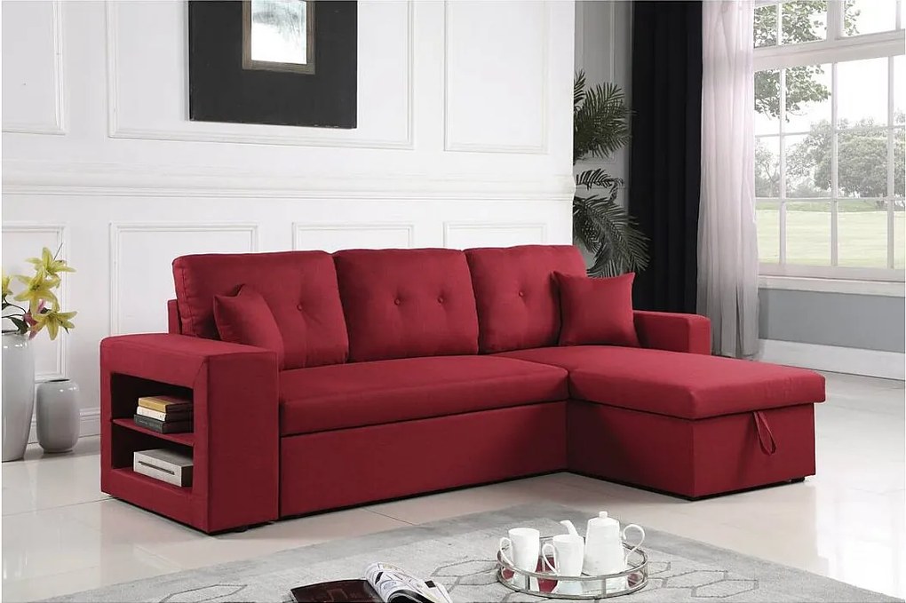 Kanapa narożna rozkładana "Axel" - Możliwość zmiany położenia narożnika (prawostronny lub lewostronny) - 3 miejsca - Czerwona