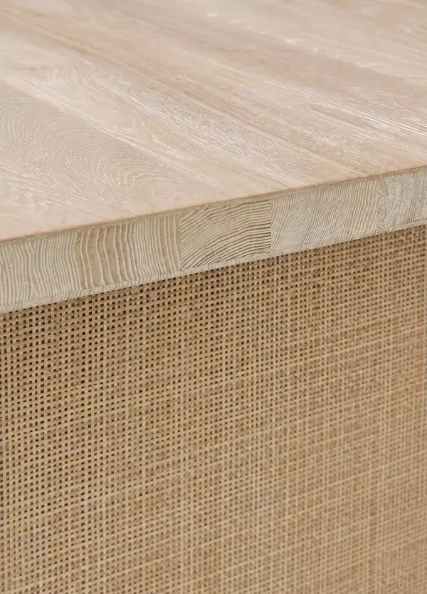 Drewniany stół do jadalni z jesionu 160x90 nogi wykończone ratanem