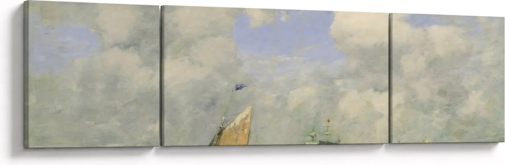 Obraz - Eugène Boudin, Ships and Sailing Boats Leaving Le Havre, reprodukcje (170x50 cm)