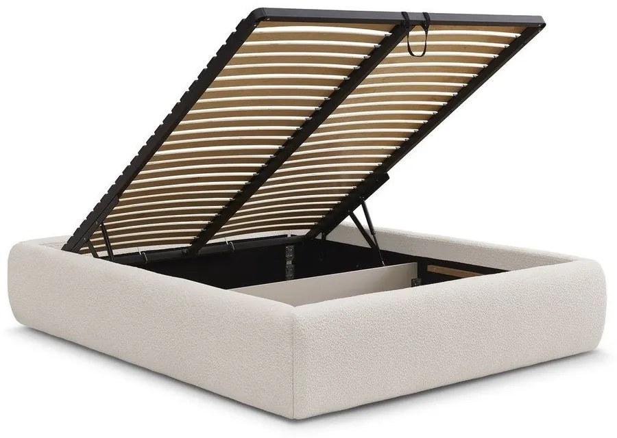 Białe tapicerowane łóżko dwuosobowe ze schowkiem/bez zagłówka ze stelażem 180x200 cm Inera – Bobochic Paris