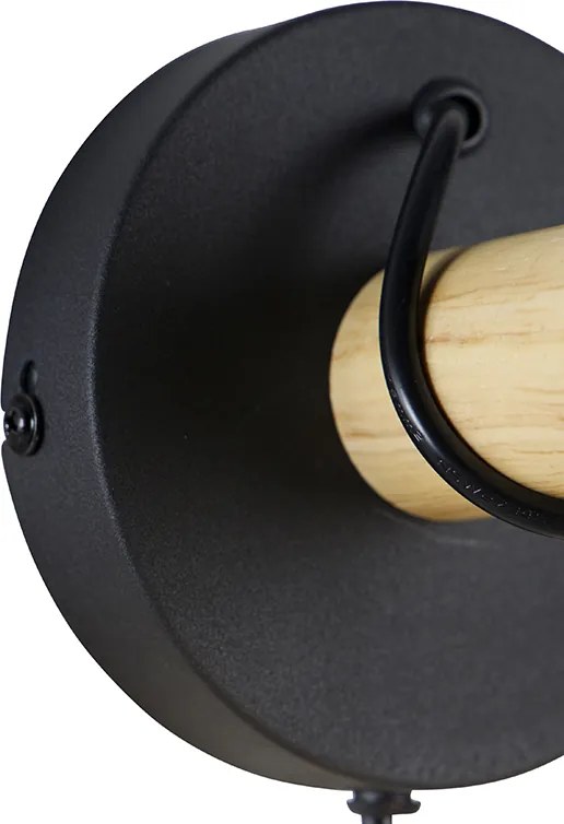 Rustykalna lampa ścienna czarna z drewnem - Dami Frame