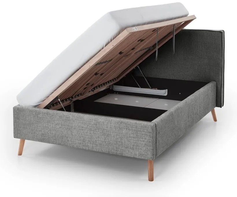 Szare tapicerowane łóżko dwuosobowe ze schowkiem i stelażem 140x200 cm Riva – Meise Möbel
