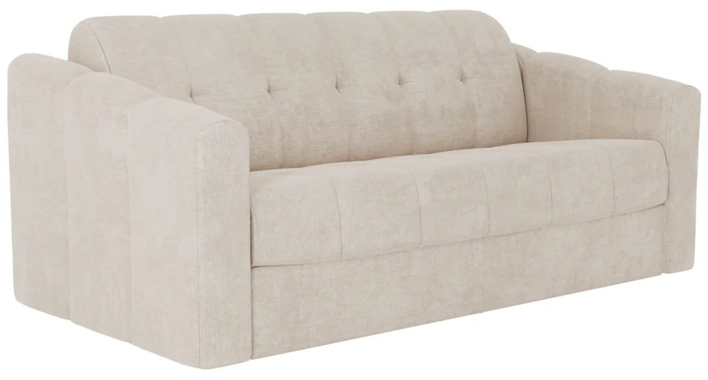 Kanapa 3-osobowa rozkładana typu express z beżową teksturowaną tapicerką - Miejsce do spania 140 cm - Materac 14 cm - DARIELO