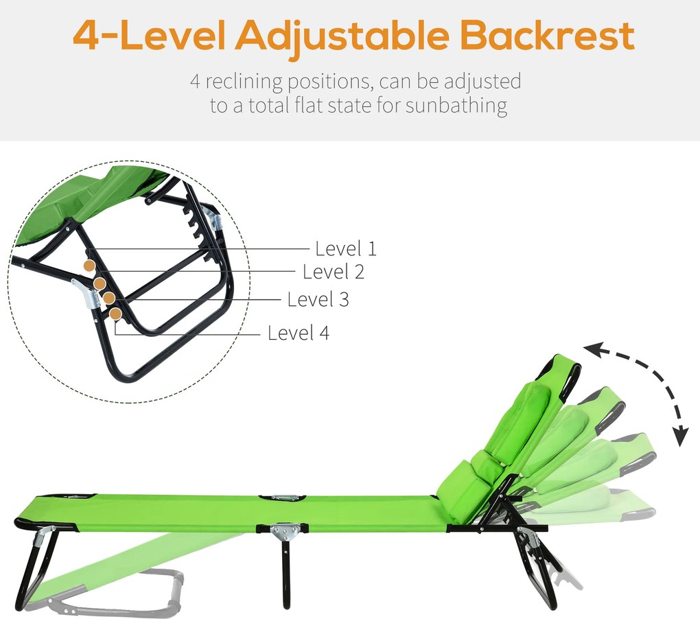 Outsunny Leżak z otworem na twarz &amp; poduszką, składany, wodoodporne pokrycie, metalowy stelaż, zielony | Aosom PL