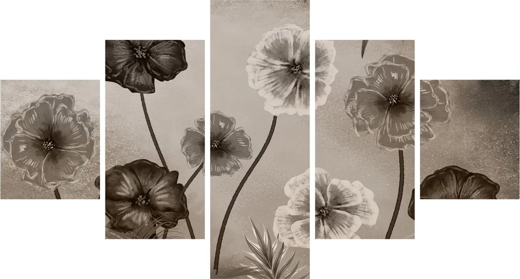 Obraz - Rysowane kwiaty (125x70 cm)