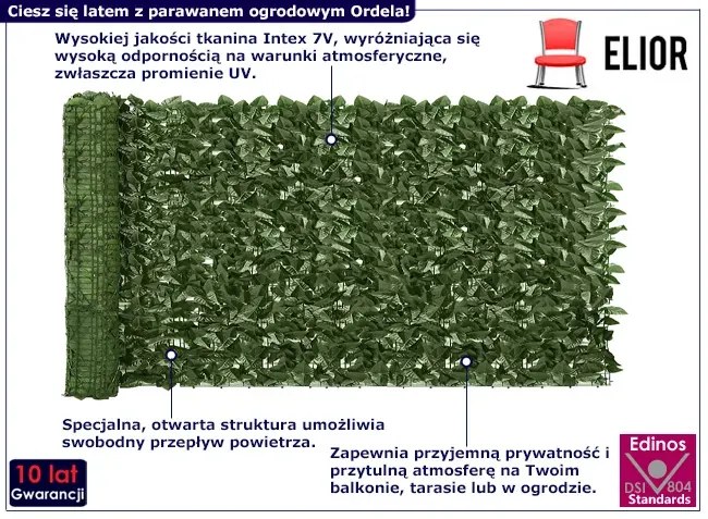 Ciemnozielony parawan balkonowy z motywem liści - Ondela