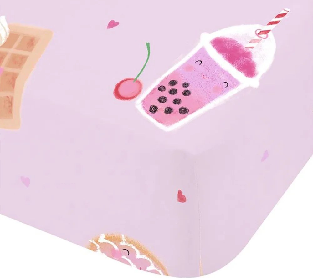 Różowe prześcieradło dziecięce jednoosobowe z gumką 90x190 cm Sweet Treats – Catherine Lansfield