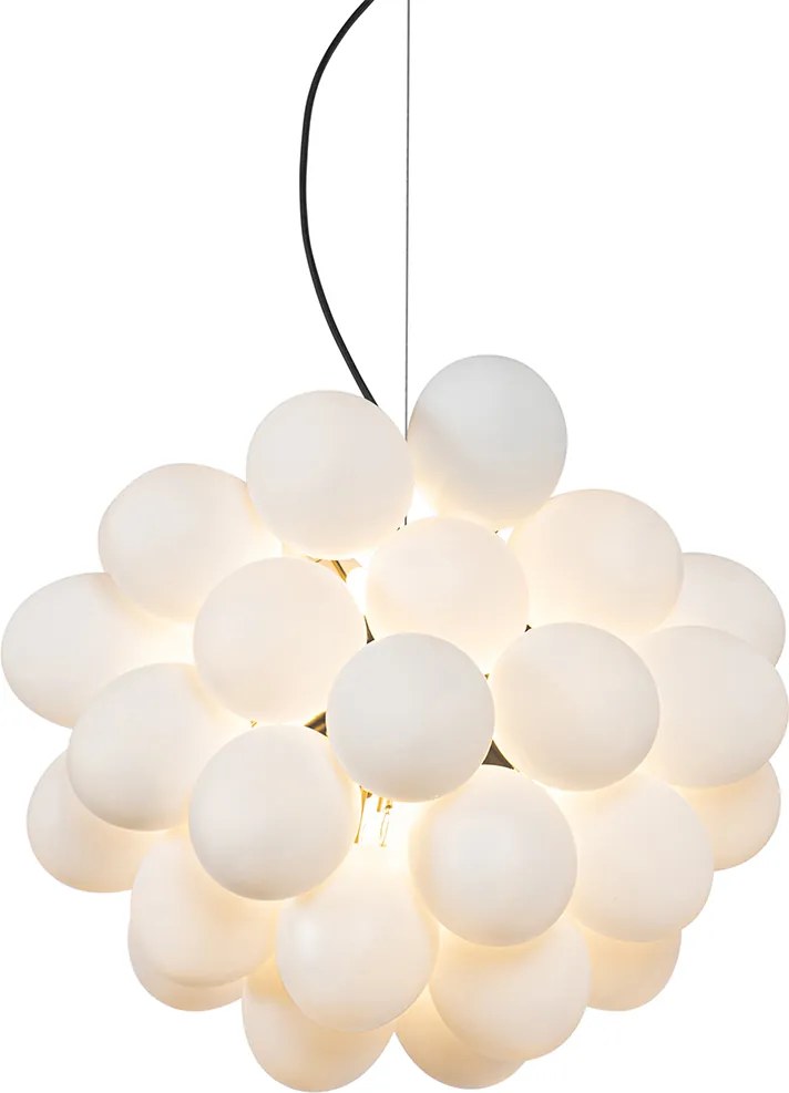 Lampa wisząca art deco czarna z opalowym szkłem 8-świateł okrągła - Uvas