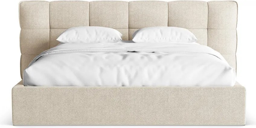 Beżowe tapicerowane łóżko dwuosobowe ze schowkiem i stelażem 200x200 cm Eric – Micadoni