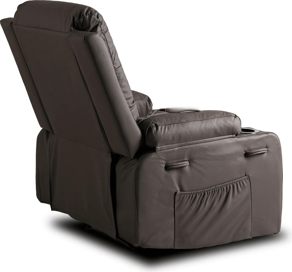 Fotel Masujący BOX Rozkładany Wypoczynkowy z Podnóżkiem Ciemnobrązowy Ekoskóra Nowoczesny