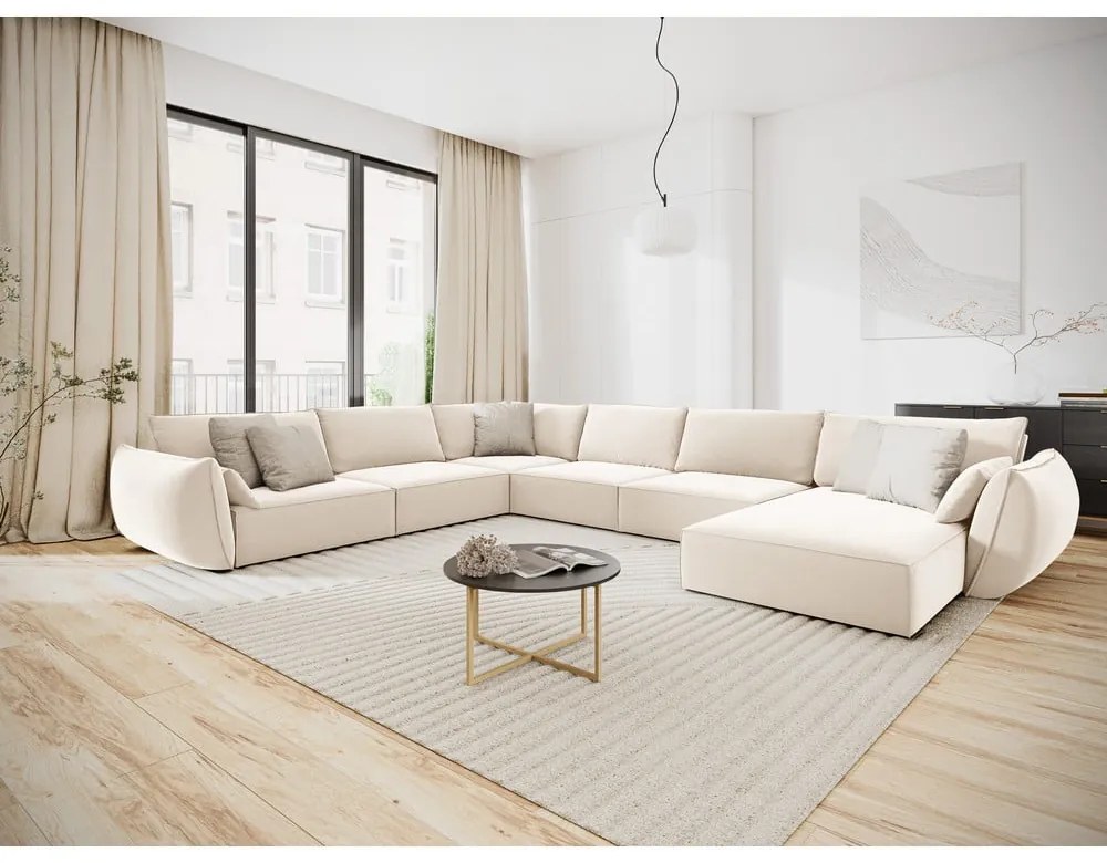 Beżowy aksamitny narożnik (lewostronny/w kształcie litery U) Vanda – Mazzini Sofas
