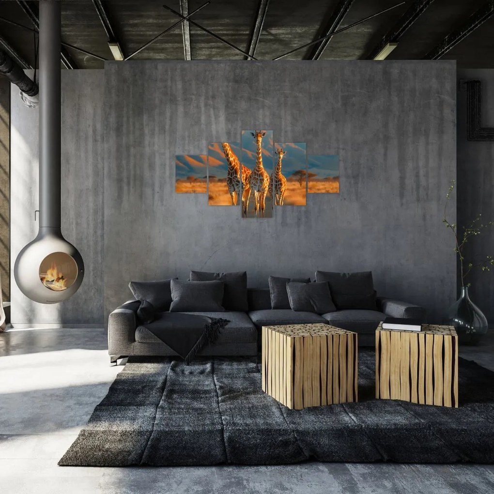 Obraz - Żyrafy na pastwisku (125x70 cm)