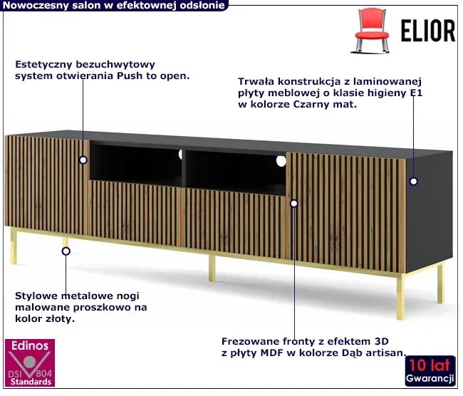 Szafka lamelowa rtv czarny z szufladami + dąb artisan C3-A80