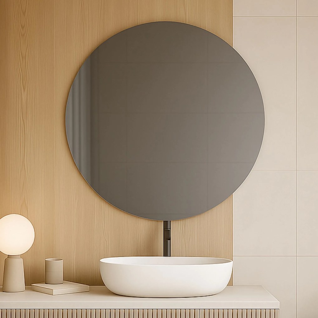 Lustro okrągłe wiszące bezramowe oszlifowane bez oświetlenia MOON | Różne rozmiary | Różne kolory szkła : Kolor - Grafit, Średnica - 40 cm