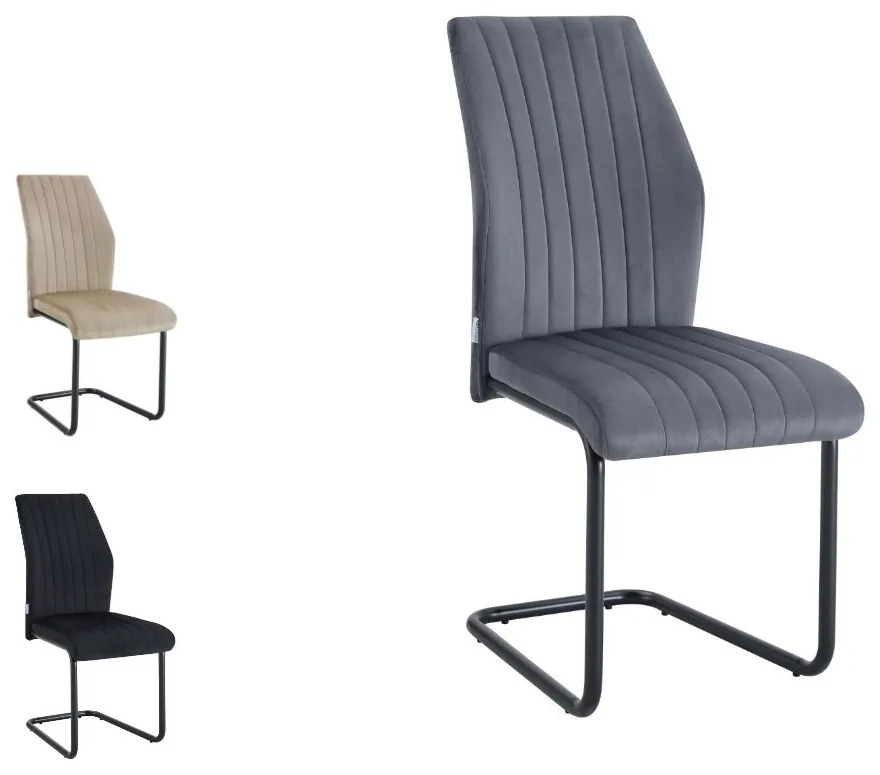 Krzesło IVO nowoczesne tkanina Welur płoza metalowa czarna