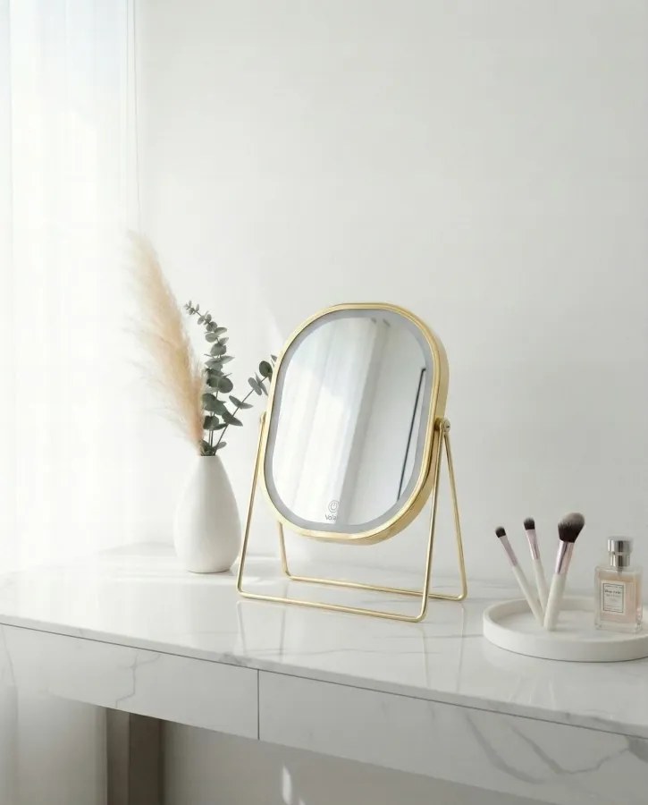 Lusterko Do Makijażu PREMIUM Kosmetyczne POŁYSK Metalowe PODŚWIETLANE LED