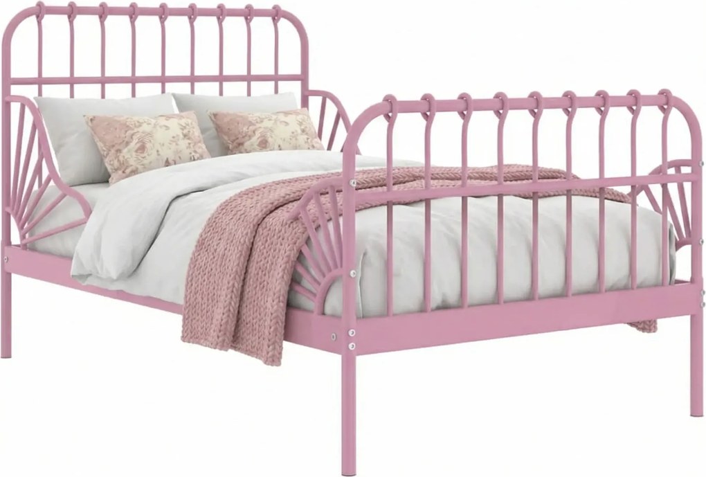 Różowe metalowe łóżko rosnące z dzieckiem 80x130/200 cm K4-N75