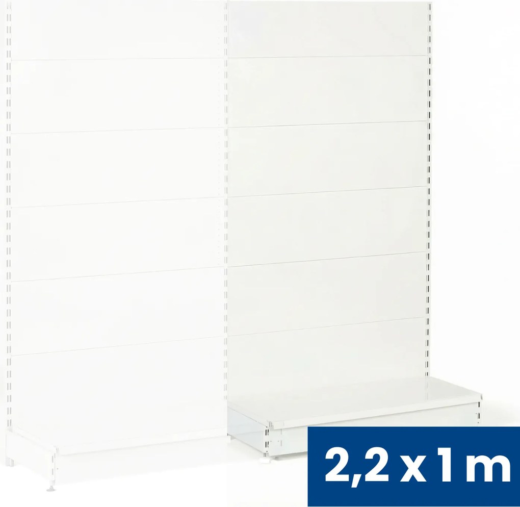 Regał sklepowy jednostronny, pełne ścianki, 2200 x 1000 x 450 mm, dodatkowy, biały