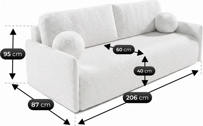 Sofa VENI Rozkładana Dwuosobowa Kremowa Boucle Japandi