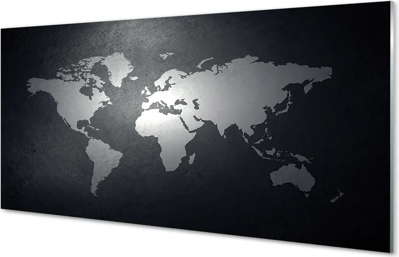Panel szklany do Kuchni Kontrasty Świata: Biała Mapa na Czarnym Tle