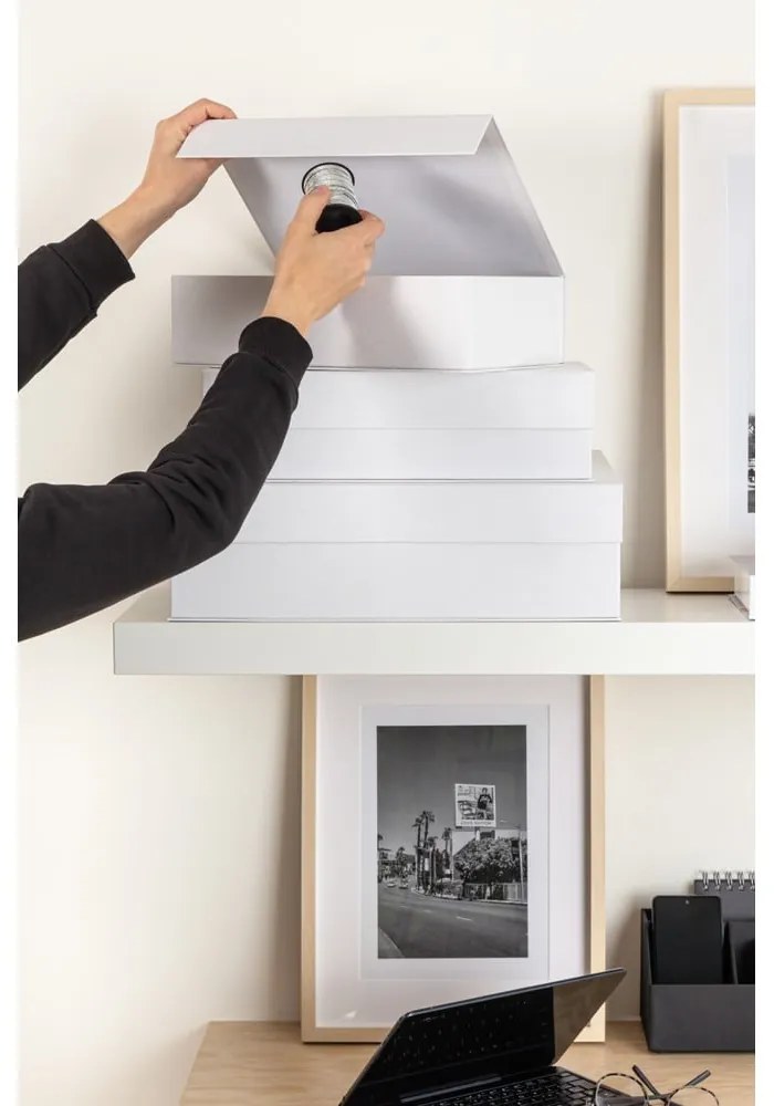 Białe kartonowe pojemniki dekoracyjne z pokrywką zestaw 3 szt. 42,5x29,5x13 cm Kian Paper Laminate – Bigso