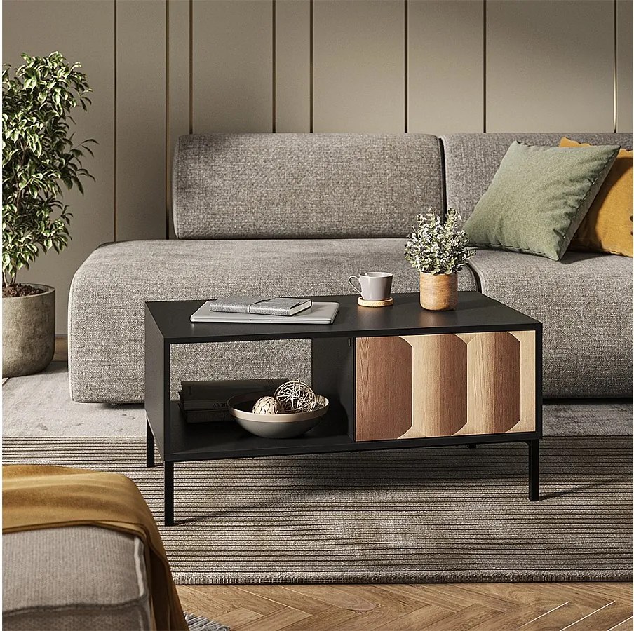 Stolik kawowy czarny/dąb 90x50x45 eliza