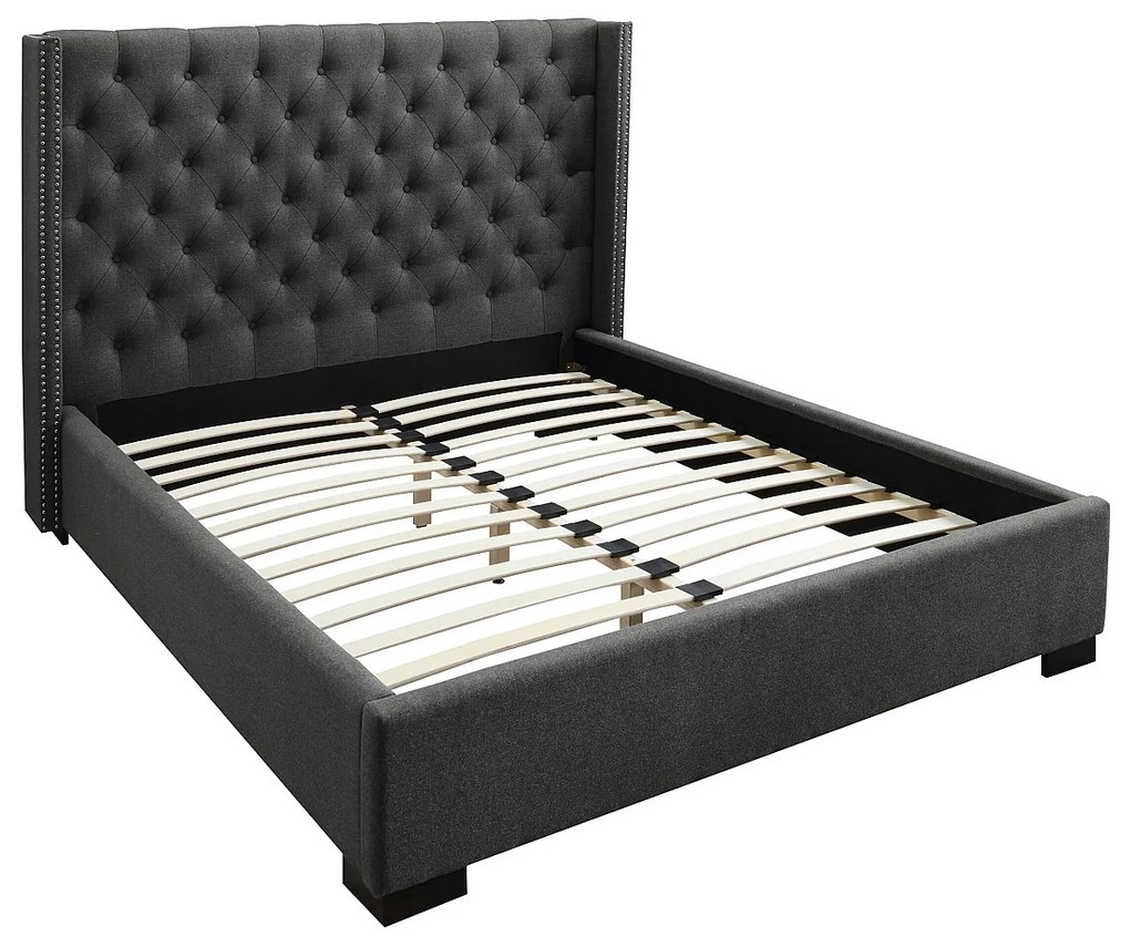 Łóżko MASSIMO z pikowanym wezgłowiem - 160 × 200 cm - Szara tkanina