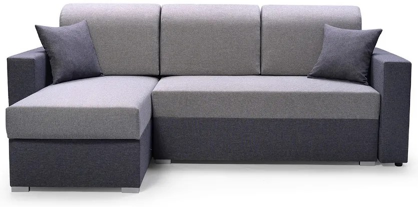 Sofa narożna z pojemnikiem na pościel i poduszkami dekoracyjnymi, fioletowo - szara, Marco