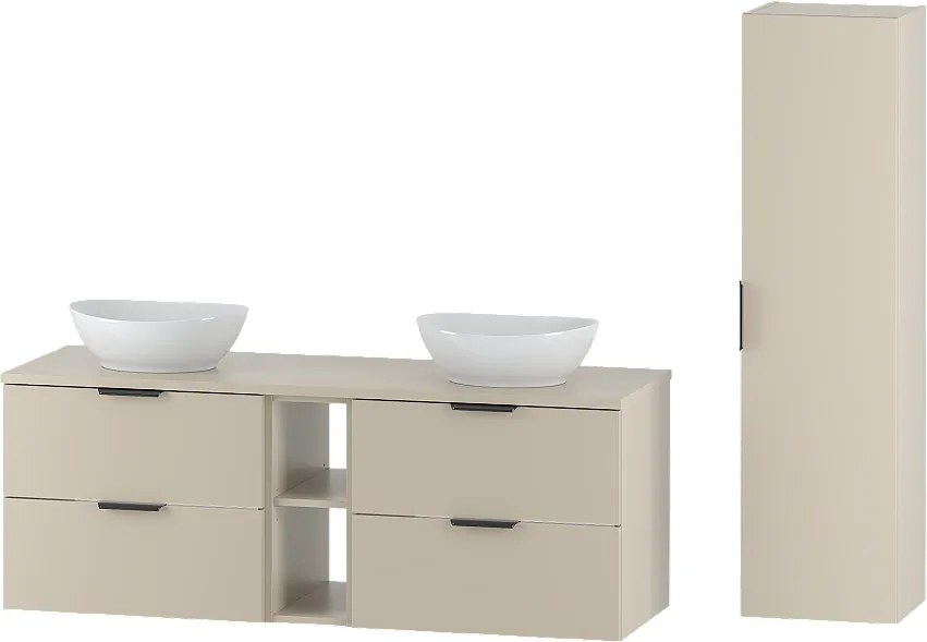 Kaszmirowy Zestaw do Łazienki 140cm Szafka Regał Blat Umywalka Słupek Słupek Pile