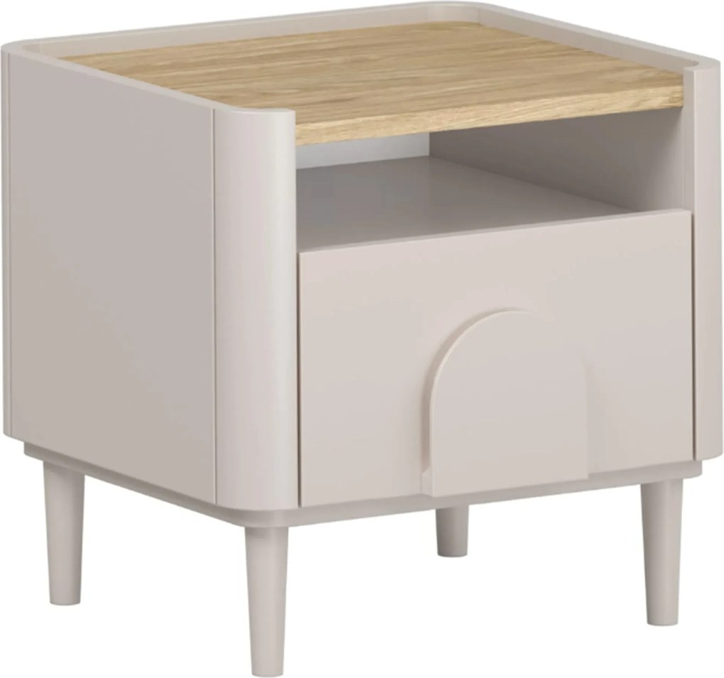 Szafka nocna Amilio z szufladą 50 cm na nóżkach - kaszmir / dąb olejowany / uchwyty kaszmir