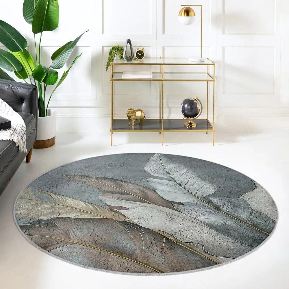 Zielono-szary okrągły dywan odpowiedni do prania ø 120 cm Dusty Leaves – Mila Home