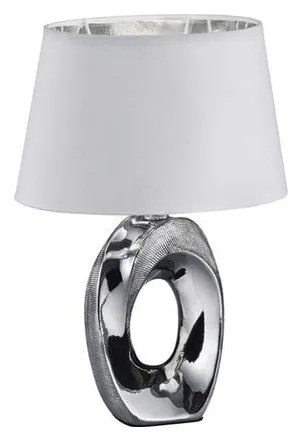 Lampa stołowa w biało-srebrnym kolorze z ceramiki i tkaniny Reality Taba, wys. 33 cm