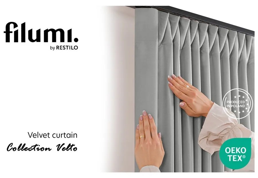 Szara aksamitna zasłona częściowo zaciemniająca (dimout) 530x175 cm Velto – Filumi
