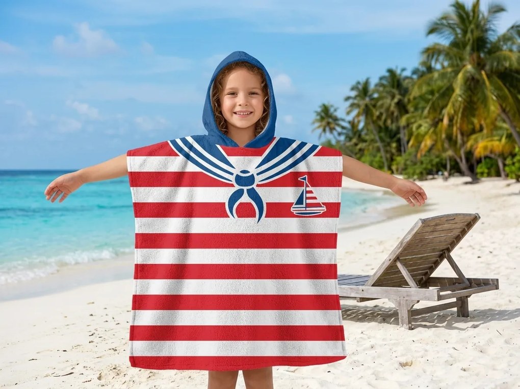 Dziecięce ponczo SAILOR biało-czerwone
