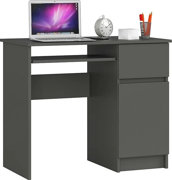 Biurko komputerowe AKORD PIKSEL Grafit Szary 90 cm prawe 1 drzwi 1 szuflada kolor Grafit Szary mat 3 półki 90x50x77 cm