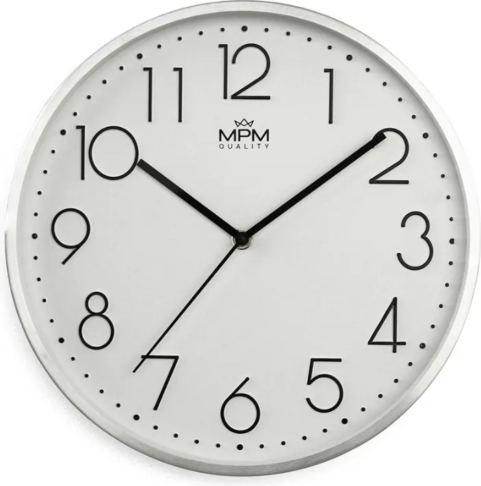 Metalowy zegar biały MPM Metallic Elegance ∅ 300 × 40 mm
