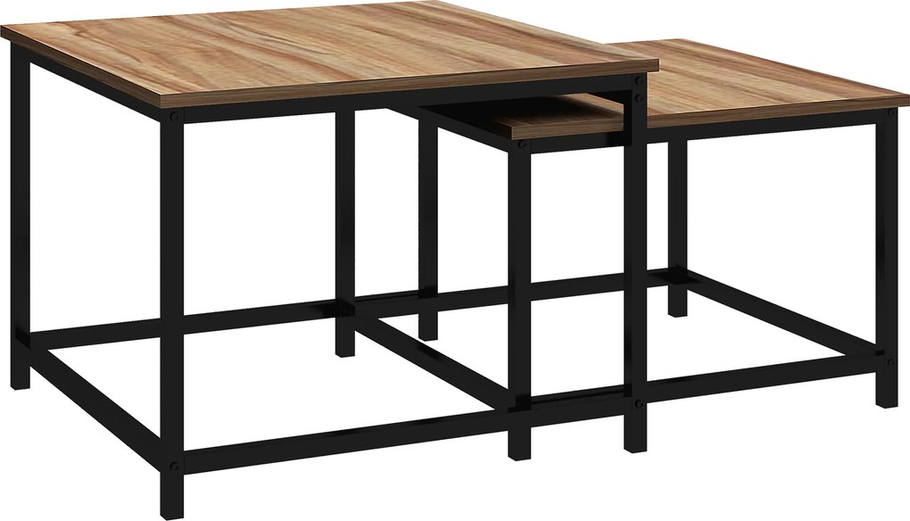 HOMCOM Zestaw 2 stolików kawowych w stylu industrialnym z naturalnym drewnem 60x60x45cm Stylowy i funkcjonalny | Aosom PL