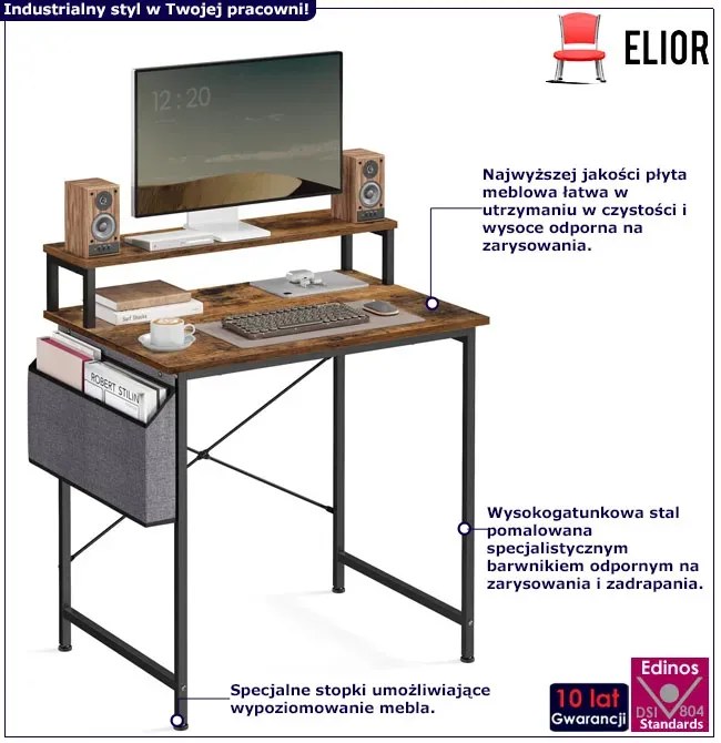Industrialne biurko z nadstawką i kieszenią na dokumenty - Pollo