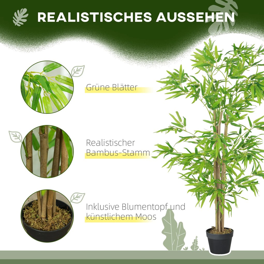 Outsunny Sztuczny Bambus, Roślina Dekoracyjna z Doniczką, Drzewko, Dekoracja Drzewna, 150 cm