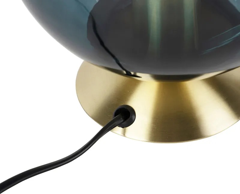 Lampa stołowa w stylu art deco mosiądz z oceanicznym niebieskim szkłem - Pallon